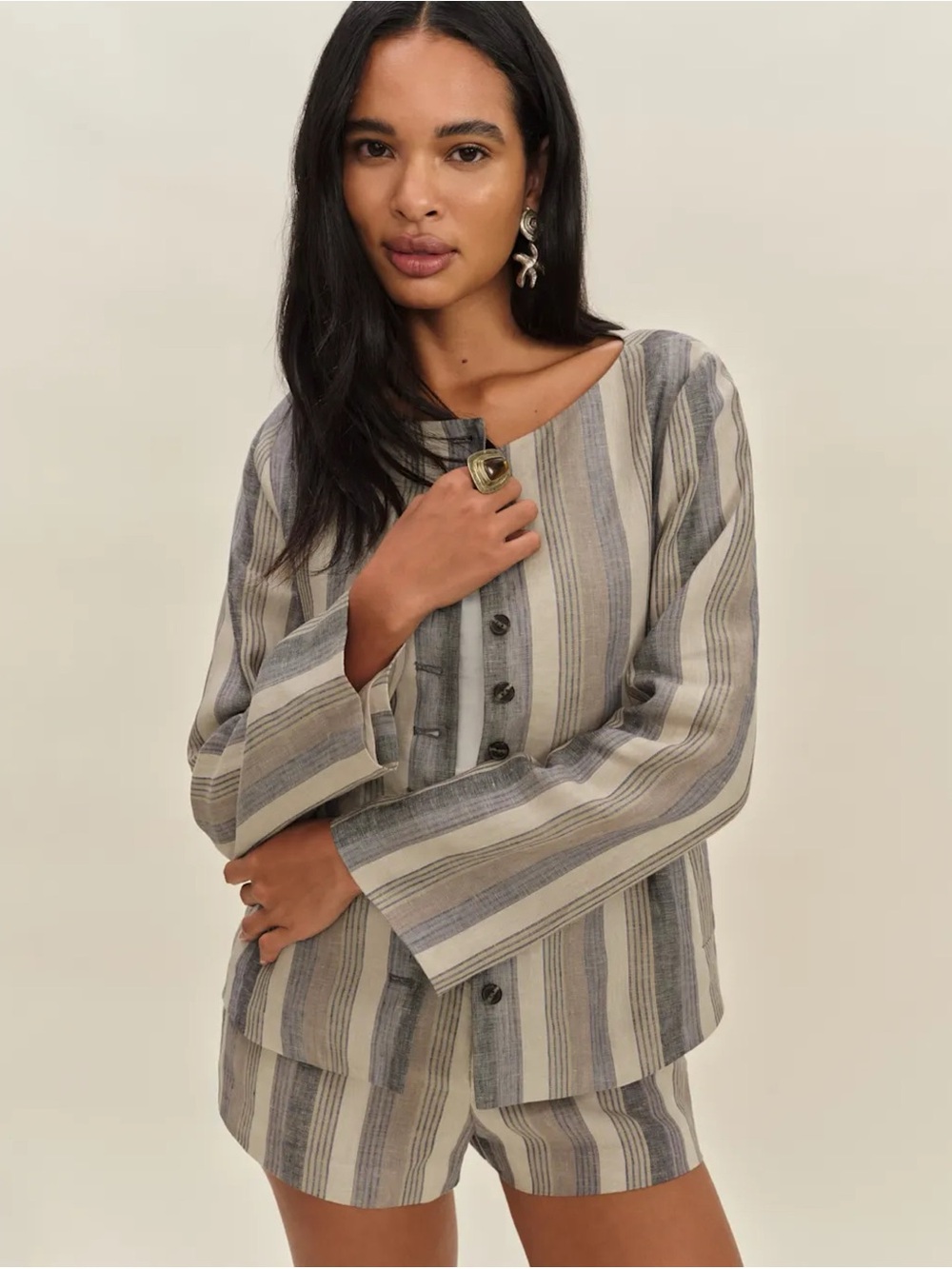 NWT Reformation Lucia Linen Jacket Cannes Stripe XL